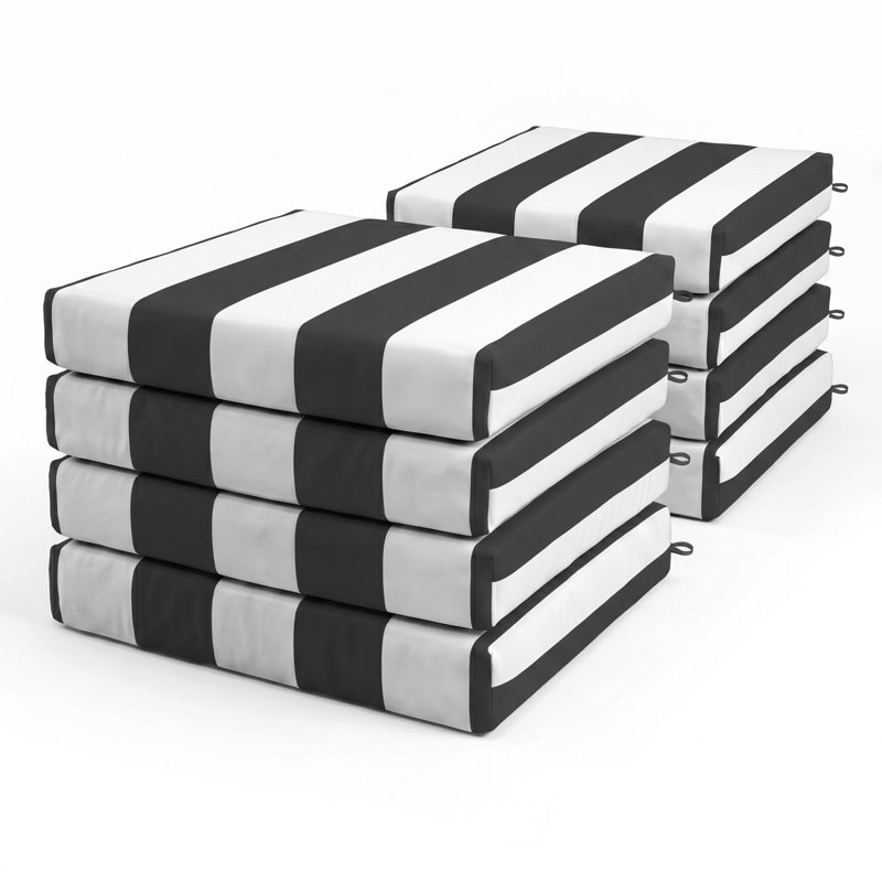 Ensemble de 8 coussins de chaise d'extérieur 8 pièces, Noir / blanc