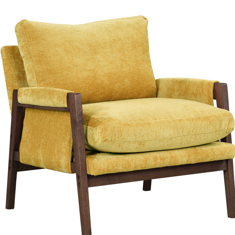Fauteuil Mid-Century moderne jaune - Rembourrage en velours doux pour chaise de chambre à coucher et de maison, revêtement