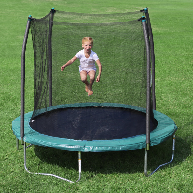 8' Round Backyard Trampoline with Safety Enclosure, Green