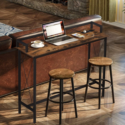 Industrial Console Table with Power Outlet, Narrow Sofa Table with Storage Shelf, Entryway Table with Charging Station, Rustic Wood & Metal Frame, for Living Room, Hallway, Behind Couch
