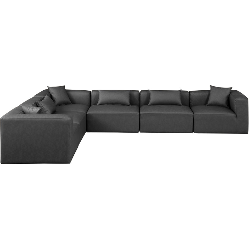 Houswerth Upholstered L-Shaped Sectional Reversible, Charcoal Vegan Leather
