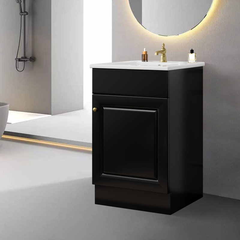 20" Bathroom Vanity Cabinet With Ceramic Sink, Black