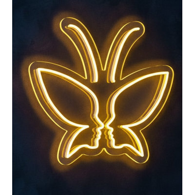  | Enseigne néon papillon avec visages | Fabriqué avec des tubes DEL flexibles durables qui émettent une lueur brillante et uniforme pendant plus de 50 000 heures sans scintillement ni gradation | 24 x 23 | Jaune