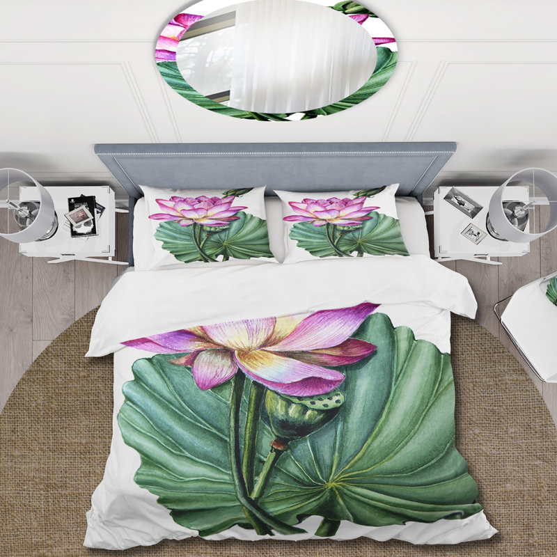 Ensemble de housse de couette Traditional Vintage Lotuses In The Pond VI - microfibre de polyester