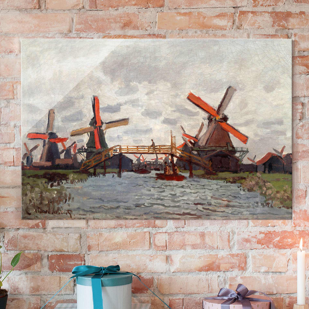 Glasbild Windmühlen in Westzijderveld bei Zaandam von Claude Monet