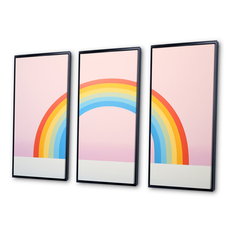 Minimalisme, arc-en-ciel, impression d'art mural, Cadre flottant noir, H 32 po x l 48 po x P 1 po