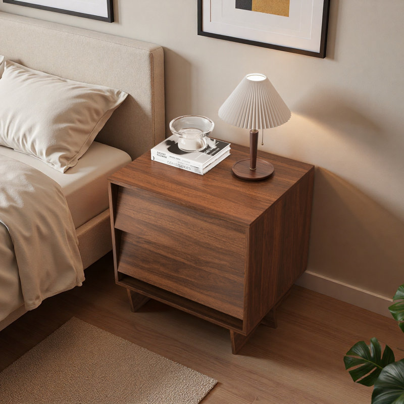 Table de chevet Mid-Century moderne avec 2 tiroirs, table de chevet en bois de noyer de 21,65 po, petite armoire de rangement pour la chambre à coucher ou le salon