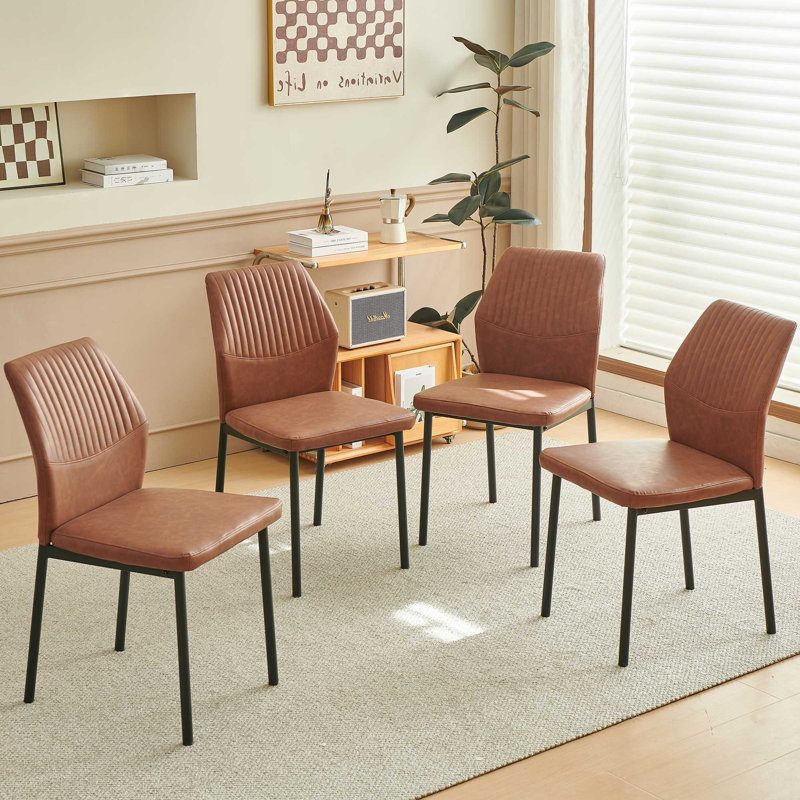 PU Leather Dining Chairs Set Of 4, Brown, Brown, 4