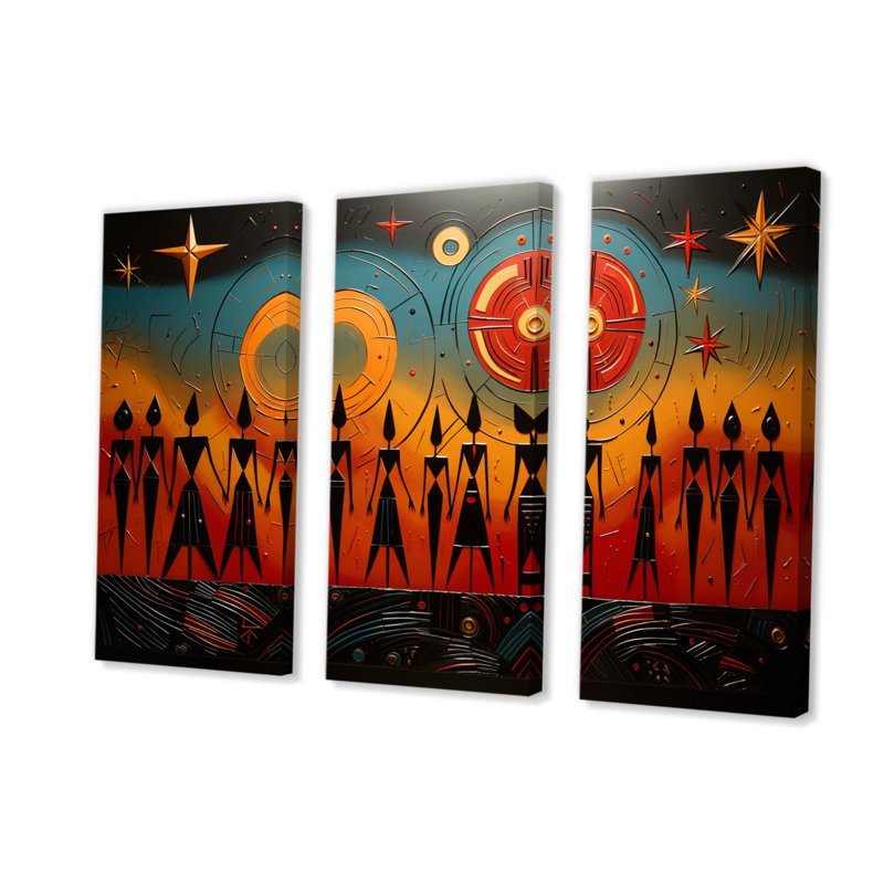 «African Tribal Rhythms VI», reproduction sur toile 3 pièces, H 28 po x l 36 po x P 1 po, Wrapped Canvas
