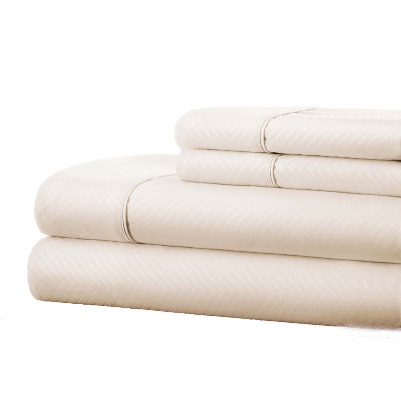 Becky Cameron Microfiber Chevron Sheet Set, Queen Sheet Set with 2 Pillowcases, Ivory