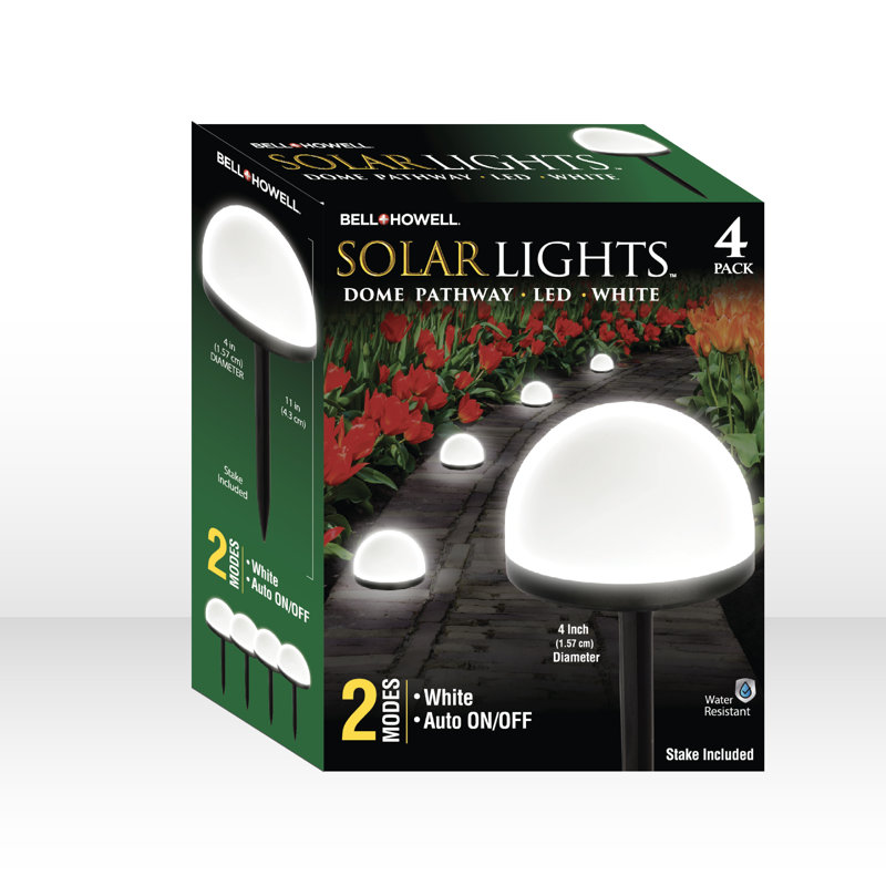 Bell + Howell Solar Powered Dome Pathway Lights with Auto On/Off, Set of 4