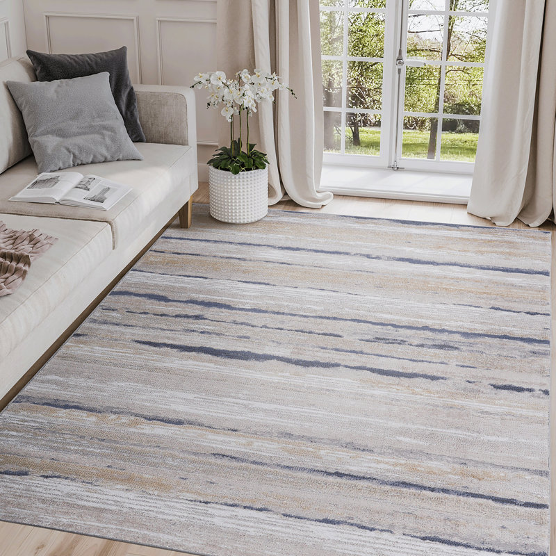 Tapis rayé bleu, tissé et non tissé 6X9