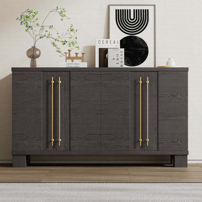 Buffet en bois avec rangement, tablettes réglables et poignées dorées, Taupe