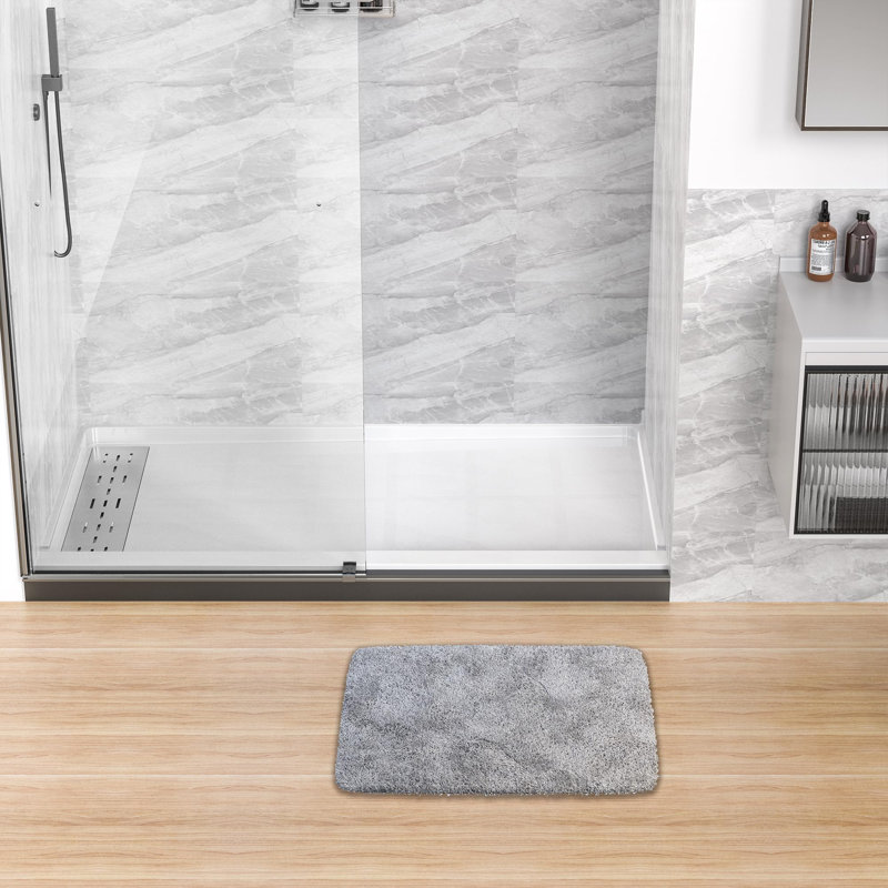 60"W×36"D Rectangle Solid Surface Single Threshold Shower Bases with Left Drain, Non-slip Design
