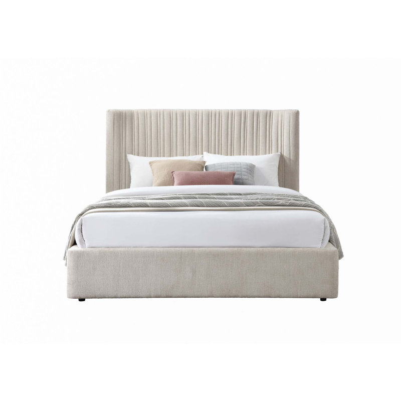 Grand lit en tissu beige (lit seulement)
