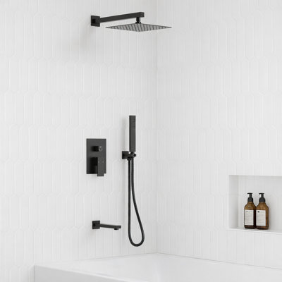 Ensemble de robinet de douche à pluie haute pression mural 10 ", robinet de baignoire avec valve brute