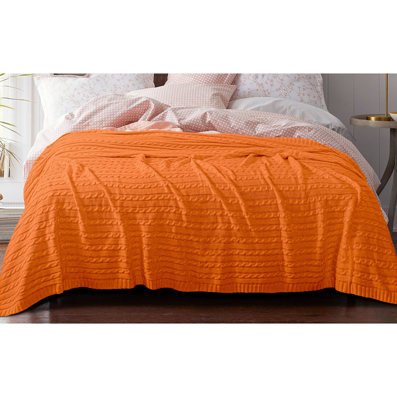 Jeté tricoté, jeté 100% pur coton, lavable à la machine, confortable - NTBAY, Orange, L 67 po x l 51 po