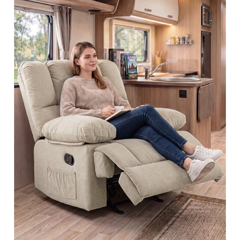 Fauteuil inclinable manuel oscillant Batholo, Khaki Faux Leather
