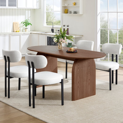 Modern Dining Table Set, 71'' Oval Dining Table With Solid Wood Legs And Upholstered Seat Side Chair For Kitchen/Dining Room