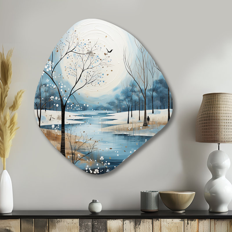 Art mural asymétrique en métal bleu blanc et moderne d'hiver pointillisme V - forme de nébuleuse scandinave moderne