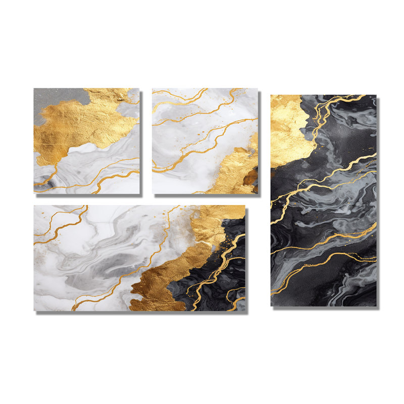 «Grey Abstract Marble Mirage III», art mural moderne sur toile 4 pièces, Toile tendue, Ne s’applique pas