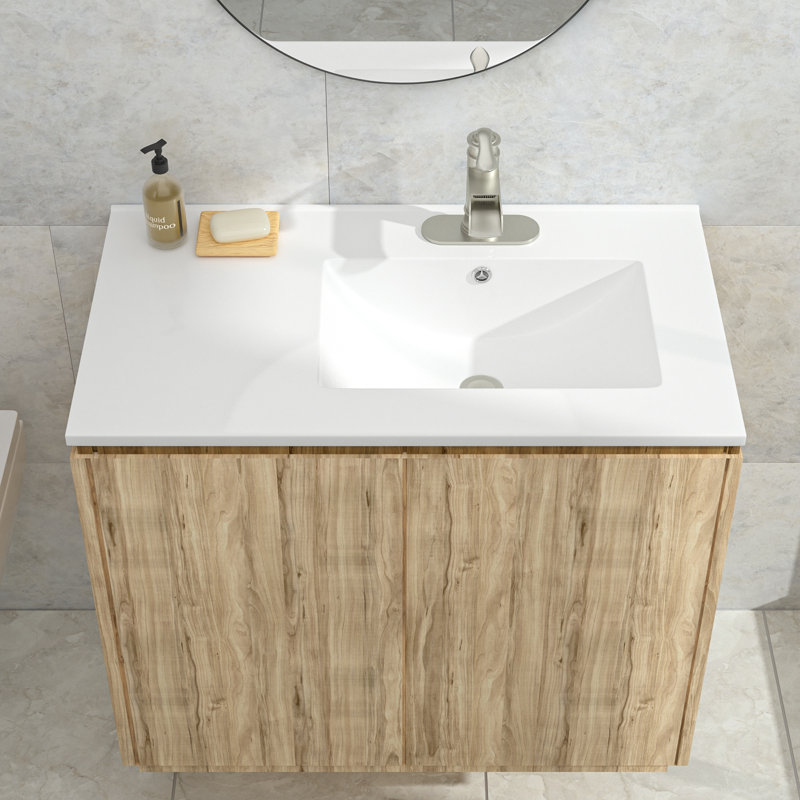 32" L x 18" W Vanity Top Ceramic Bathroom Sink with Faucet Hole and Overflow(Top Only)