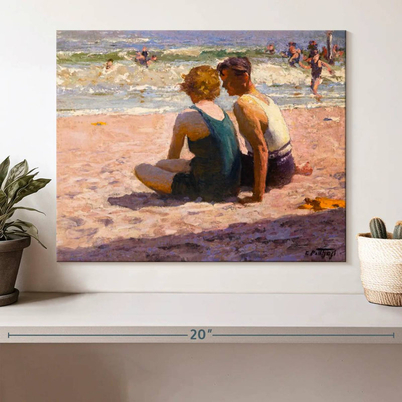 Personnages sur la plage, H 12 po x l 15 po