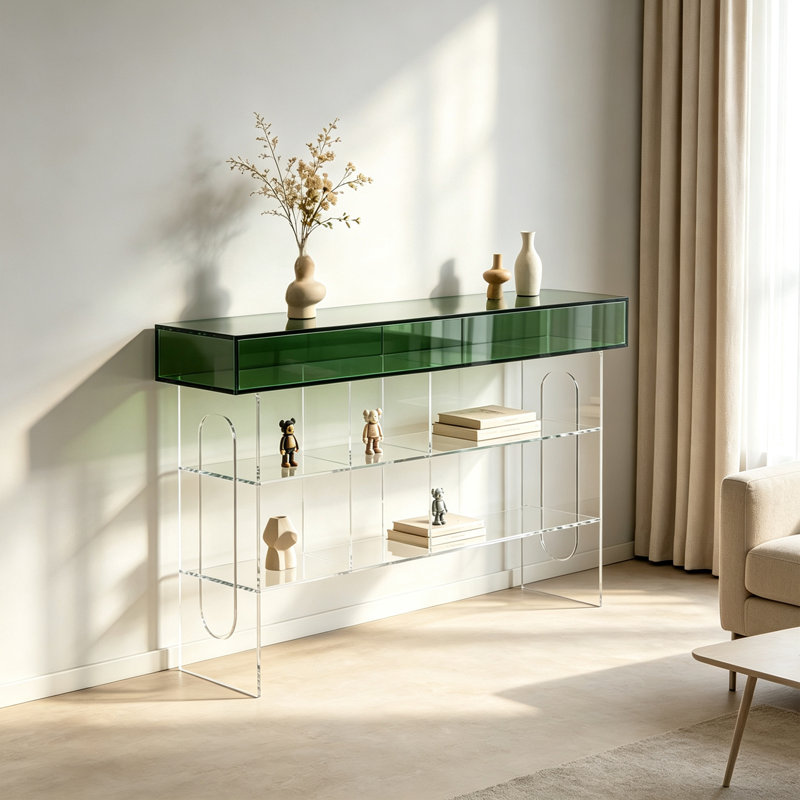 Console multi-couches en acrylique transparent, 27.56" H x 47.24" W x 11.81" D