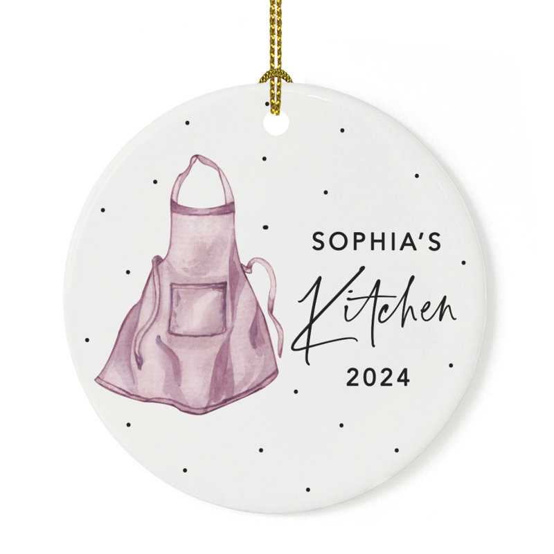 Ornement de cuisson personnalisé, tablier de cuisine rose, décoration d'arbre de Noël en céramique, cadeau pour boulanger, maman ou grand-mère
