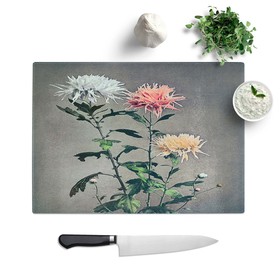 Tempered Glass Pretty Chrysanthemums by Ogawa Kazumasa Chopping Board