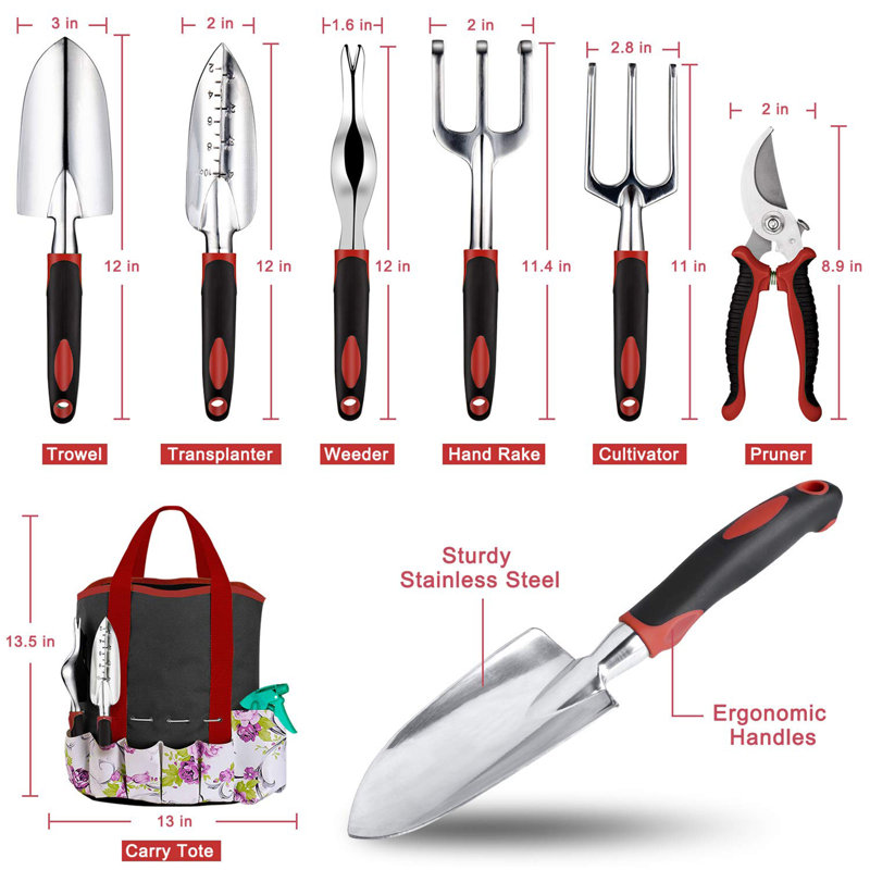 Ensemble d'outils de jardin en aluminium, Rouge