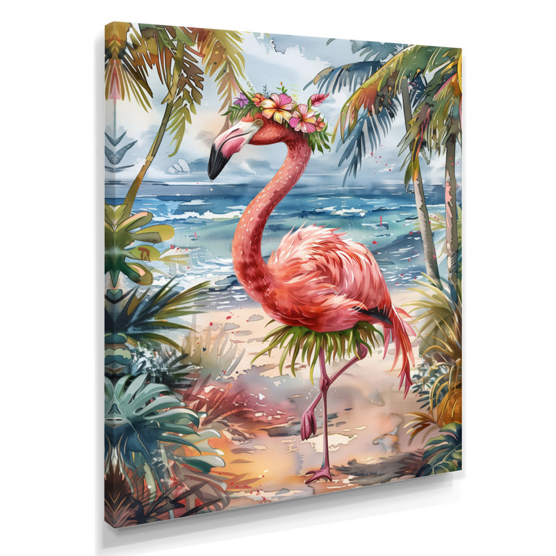 Décoration murale flamant rose dansant à Aruba - Flamant rose, Toile tendue, H 20 po x l 12 po x P 1 po