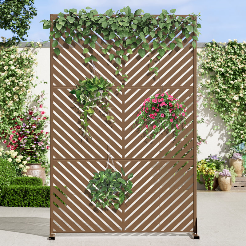 Faye 72''H Metal Privacy Screen, Brown