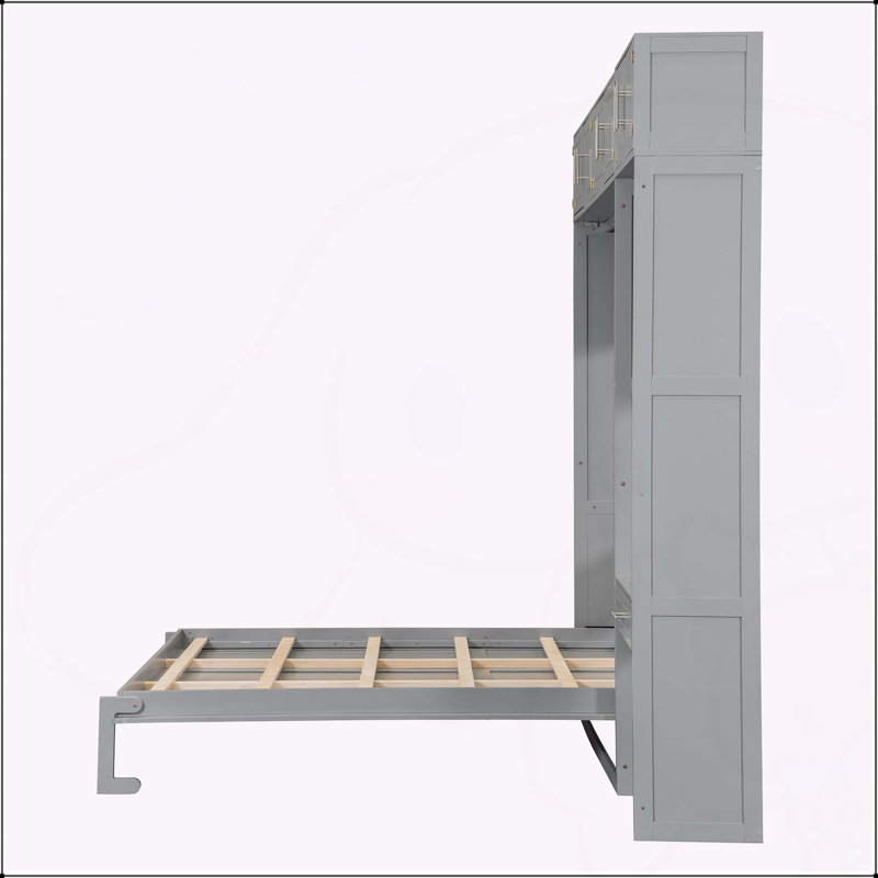 Wall Murphy Bed with Desk, Gray, Queen