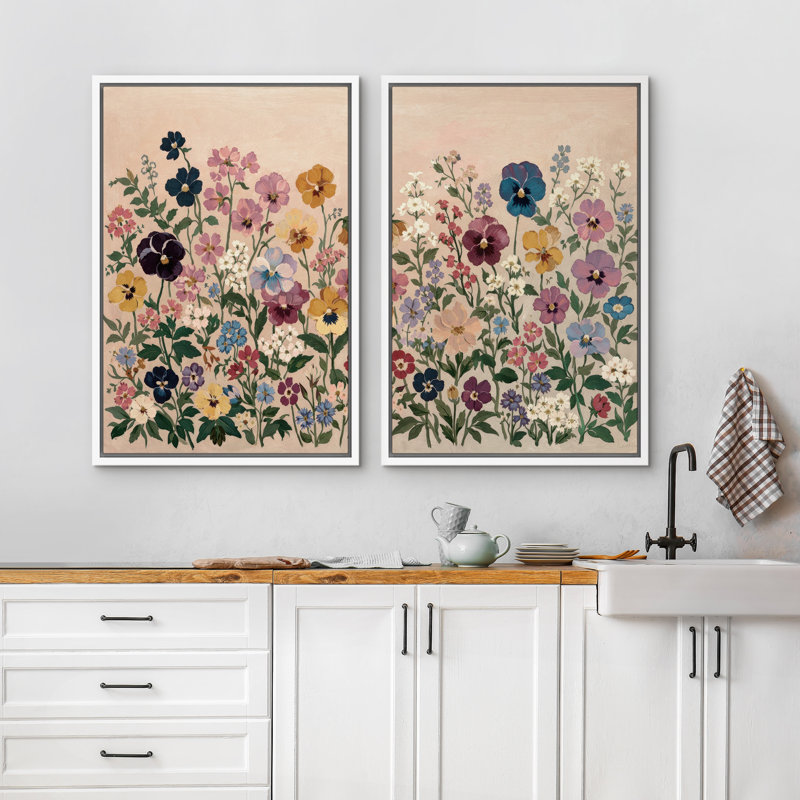 Impression murale rétro d'inspiration florale pré botanique pour salon, H 36 po x l 24 po x P 1,5 po, Blanc