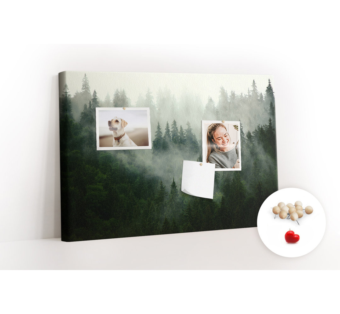 Wall Mounted bulletin board print home decor notice boards for office corkboard Misty forest