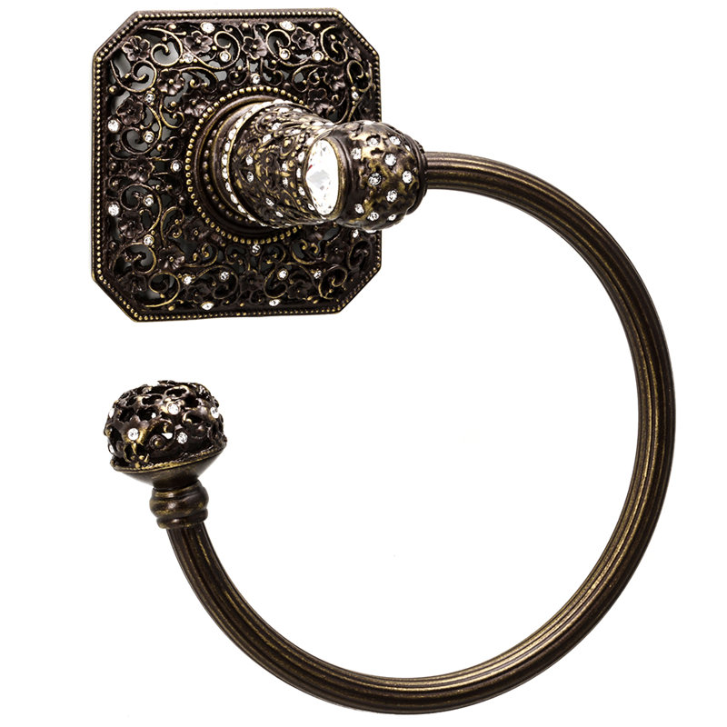 Juliane Grace swing towel reeded ring left with 131 Swarovski Clear Crystals in Chalice, Antique Brass