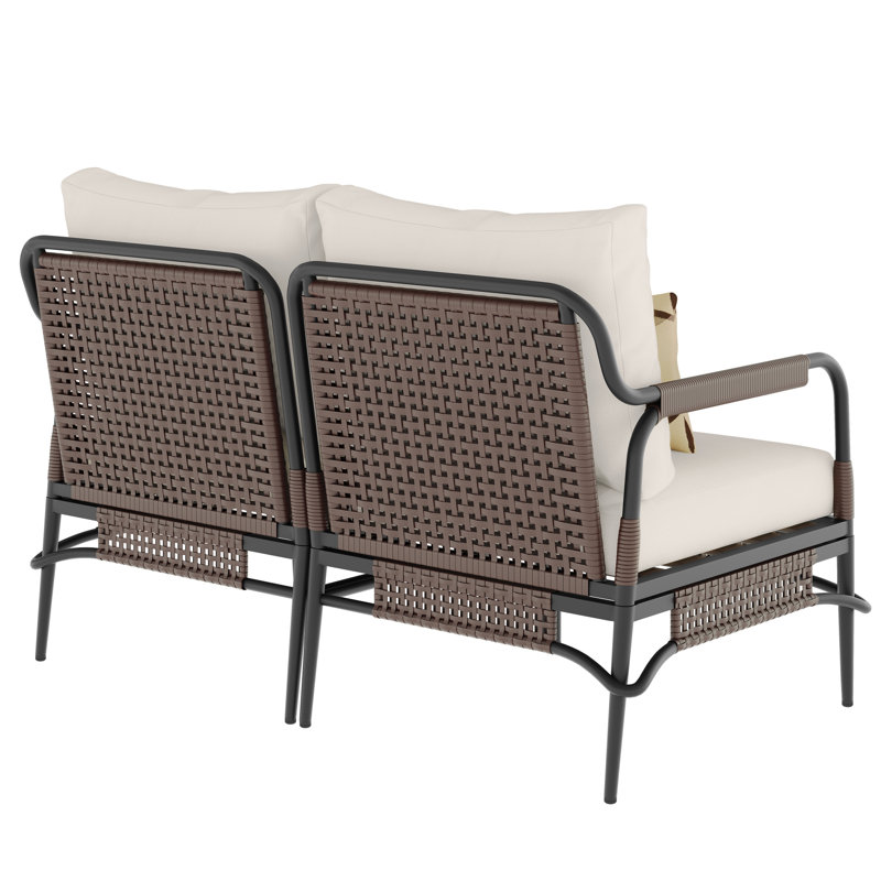 Dark Gray Aluminum & Beige Wicker Outdoor Sofa Set with Cushions