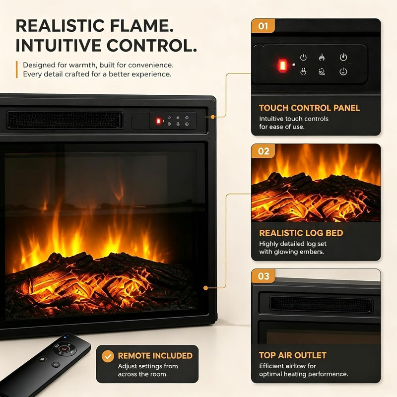 Rebrilliant Black Electric Fireplace Insert, 13.5D x 48.5W x 45.5H