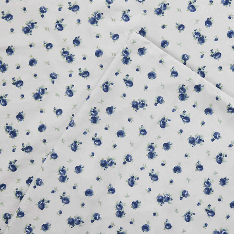 Blue Floral Print Microfiber Full Sheet Set