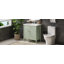 Meuble-lavabo de 31 po avec lavabo en céramique, armoire verte avec portes à fermeture en douceur, conception incurvée, pieds en bois d'hévéa