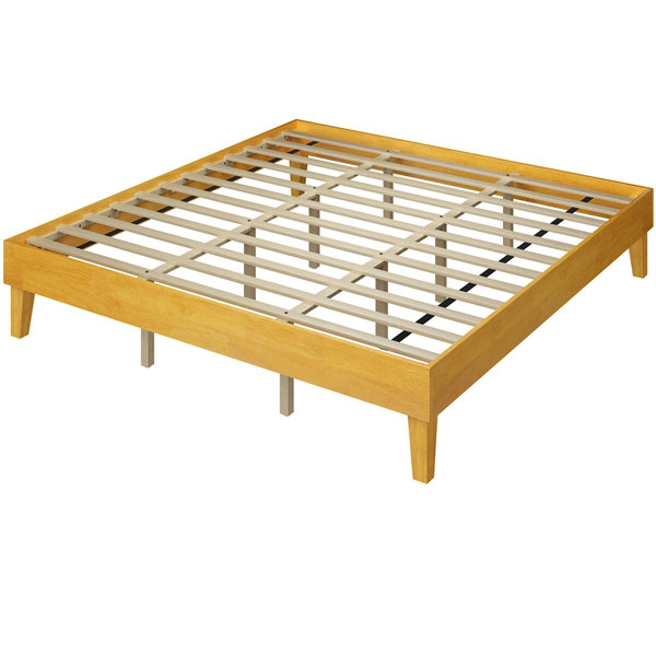 Multi-sized Wooden Platform Bed Frame with Sturdy Slat Support, Natural Wood, King