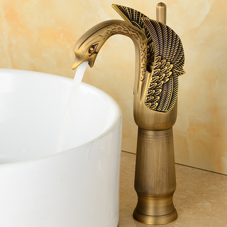 Swan Faucet Copper Single Handle Single Hole Matching Pop Up Drain Without Overflow Stopper And Supply Line Vessel Sink Faucet Lavatory Basin Vanity Mixer Tap Lead-Free