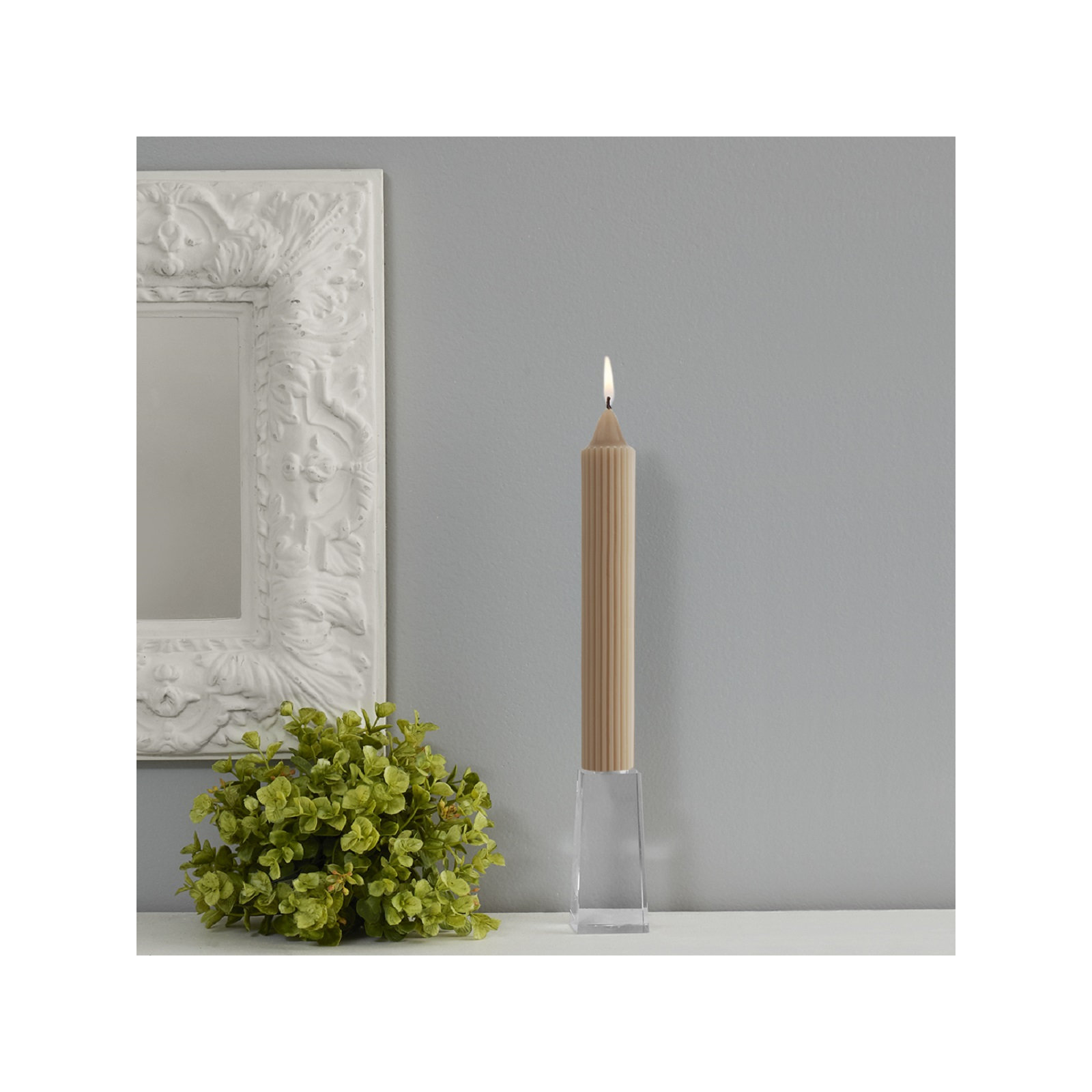 Grecian Collenette Unscented Taper Candle, Taupe, 9" H x 1.25" W x 1.25" D