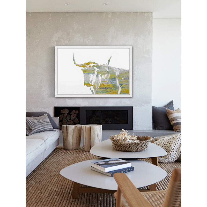 « Yellow Steer »-impression de peinture encadrée sur papier, H 16 po x l 24 po x 1,5 po