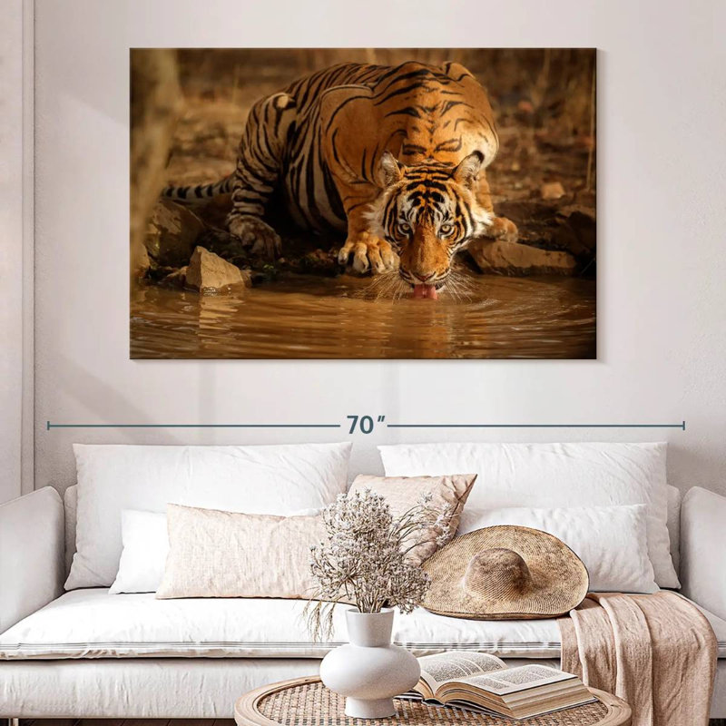 Brampt Drinking Wild Tiger, 34" H x 51" W