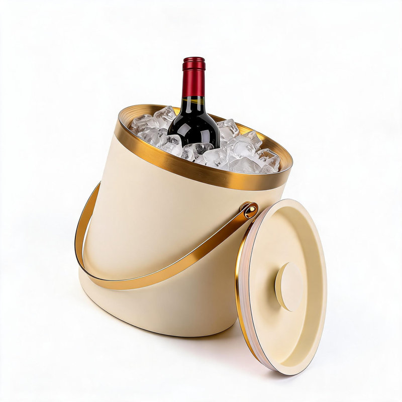 Seau à glace en acier inoxydable blanc de 3 litres avec couvercle pour comptoir de bar et service à vin
