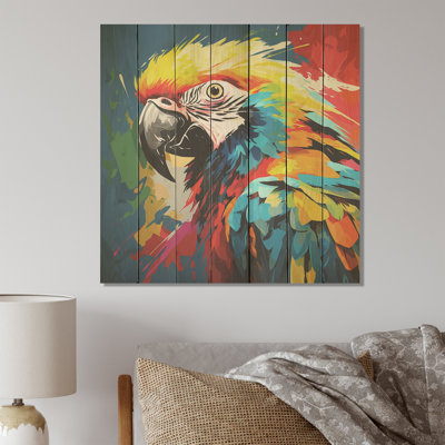 Pop Art Parrot Macaw Portrait - Parrot On Wood Print