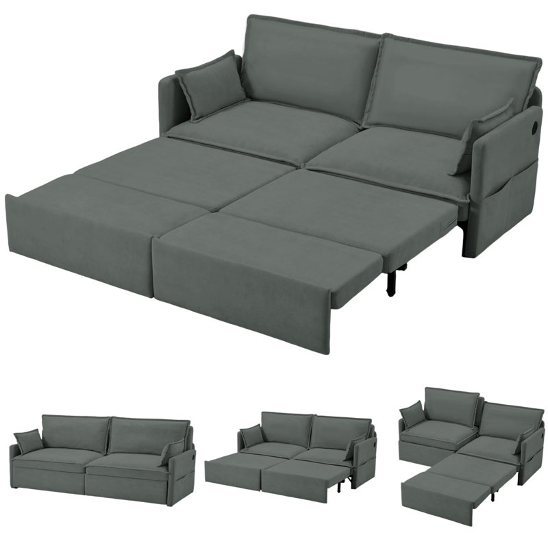 2 Seater Fabric Sofa Bed, Dark Grey