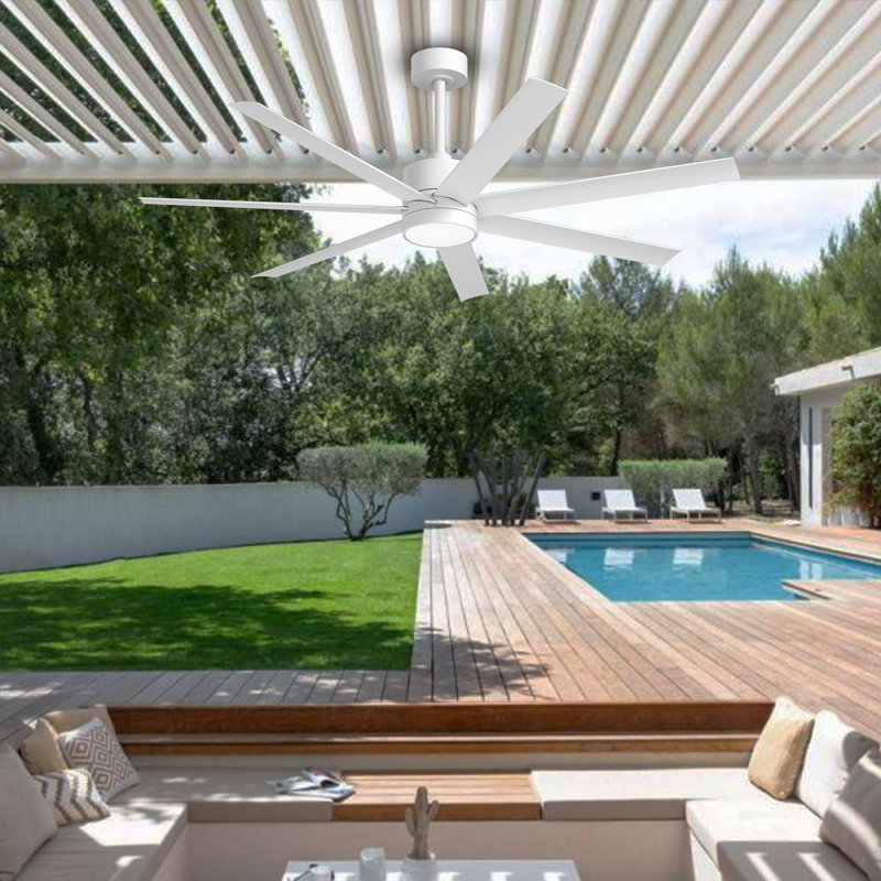 56" Outdoor Ceiling Fan With IP65 Waterproof Rating, 7 Blades, Quiet Dc Motor, Dimmable 3 Color Led Light, Remote Control, And Multiple Downrods For Patio & Indoor Use